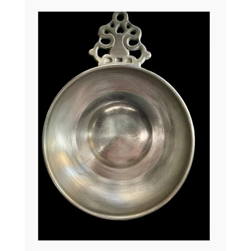 Vintage Woodbury Pewterers Porringer Bowl Ornate Handle 5